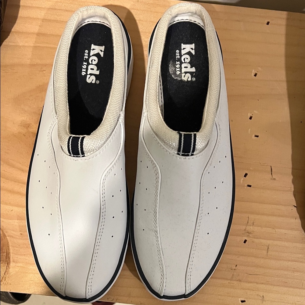 Keds Women’s White and Navy Slip-On Sneakers